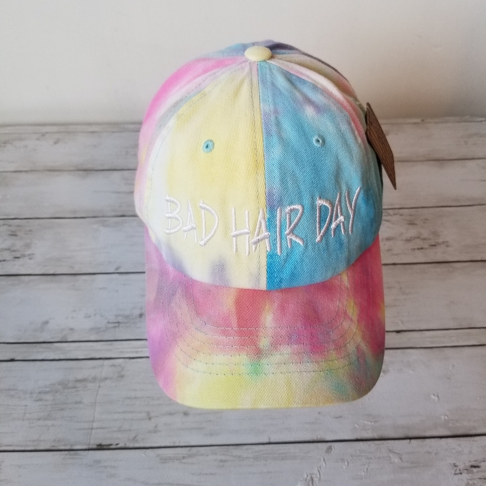 Hat Republic Tie Dye Pastel Embroidered "Bad Hair Day" Baseball Cap Hat NWT